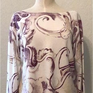 🔮 Chicos Purple & Ivory Sweater, Lightweight, Long Sleeve So Soft 2 Large 12/14